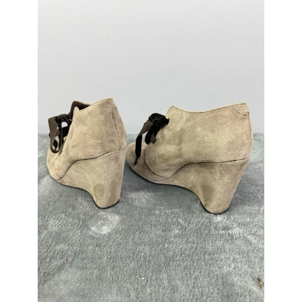 Bussola Women's Enna Boot Size 41‎ 10 Tan Taupe Suede Lace Up High Wedge